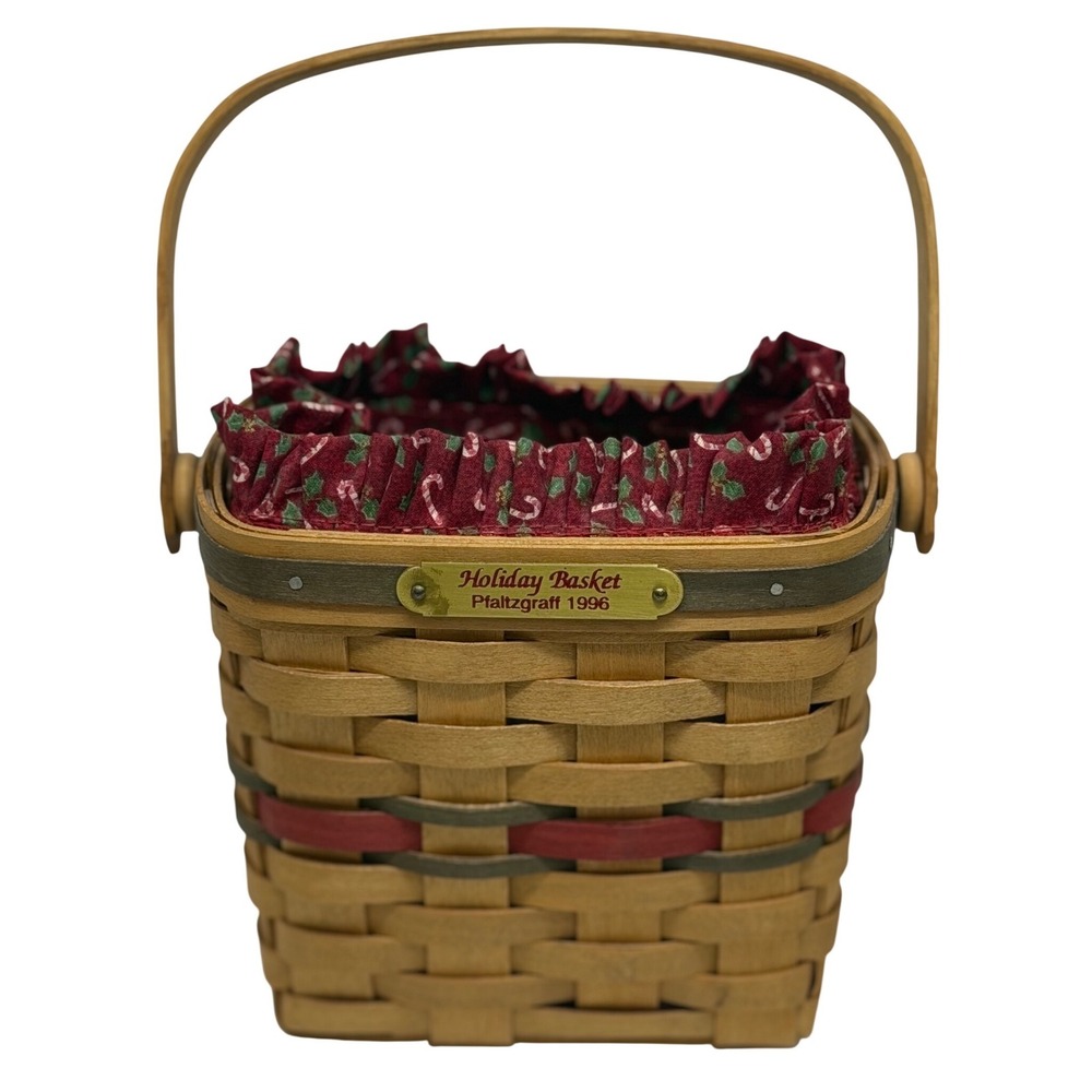 VTG Longaberger Holiday Basket Pfaltzgraff 1996 Woven Christmas Candy Cane Liner